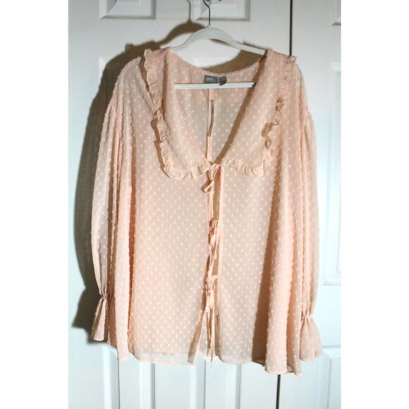 ASOS Pink Clip Dot Tie Front Chiffon Blouse sz 14 US NWT - Picture 1 of 3
